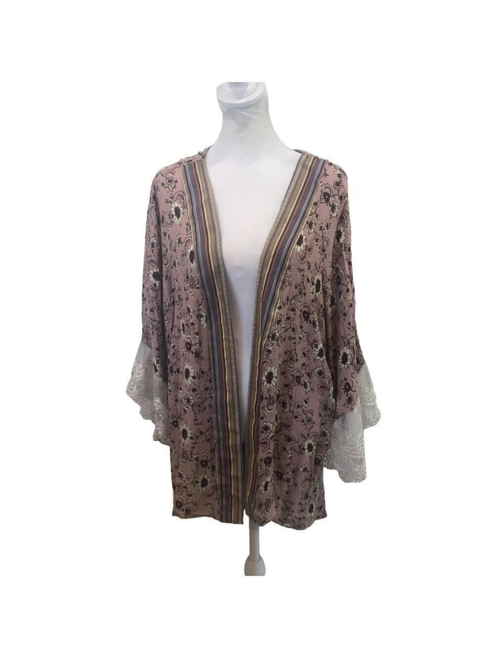 Tassels N Lace Size 2XL/3XL kimono  mixed print lace floral stripe wrap cover